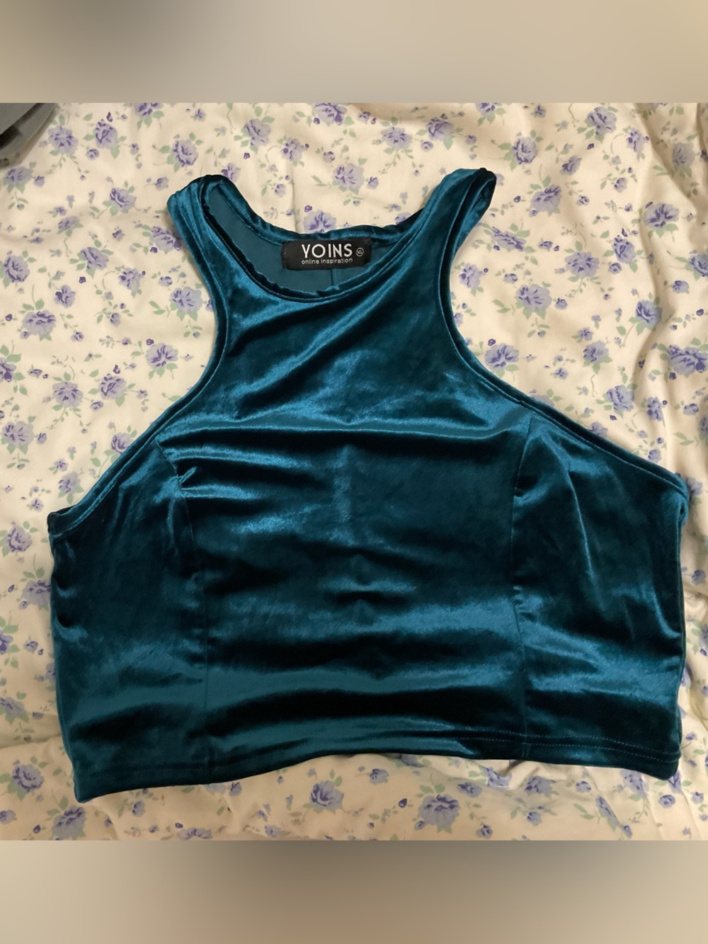 YOINS Teal Velvet Crop Tank Top